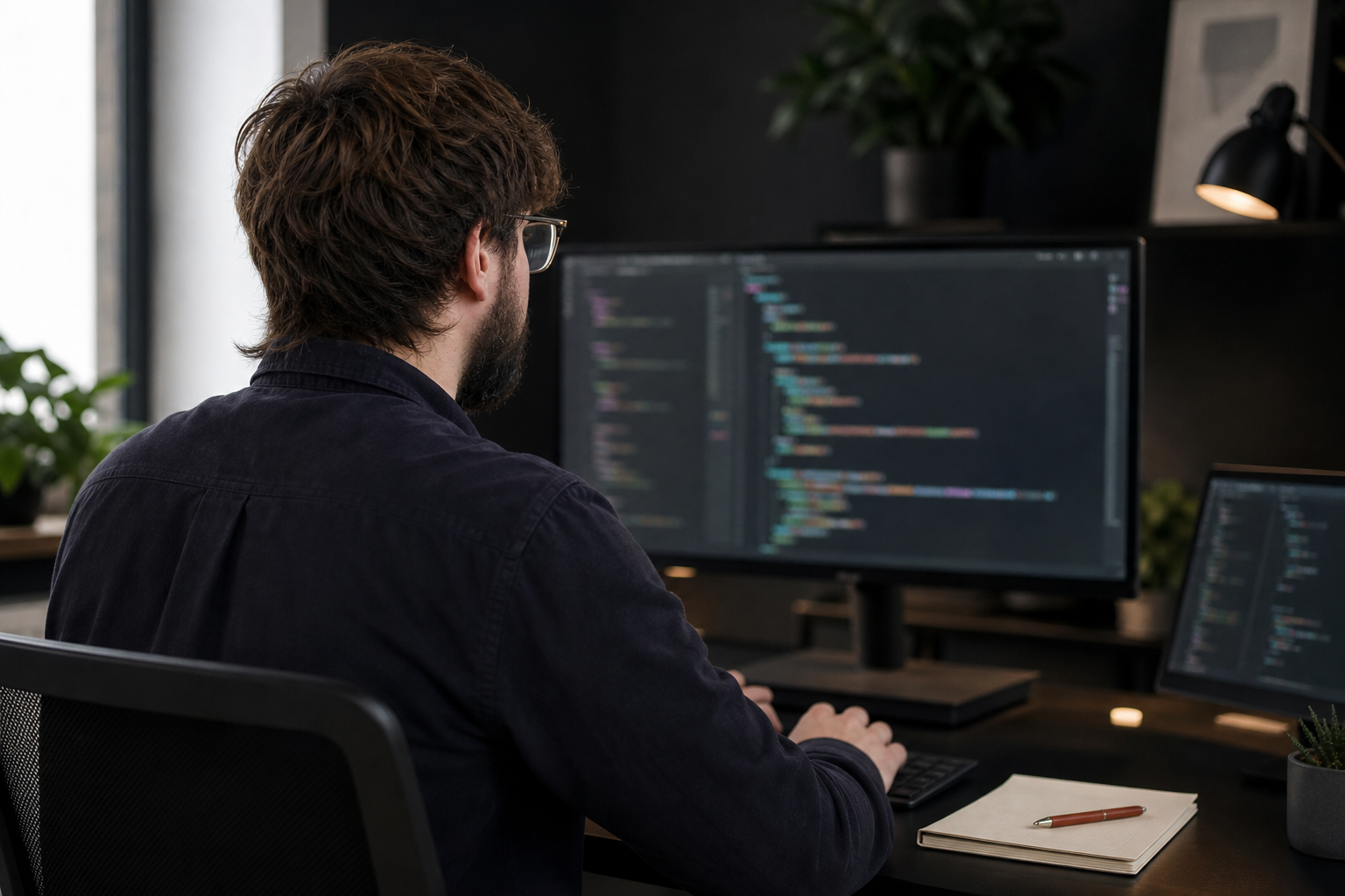 Finn Jauns bei der Entwicklung einer Website am Bildschirm